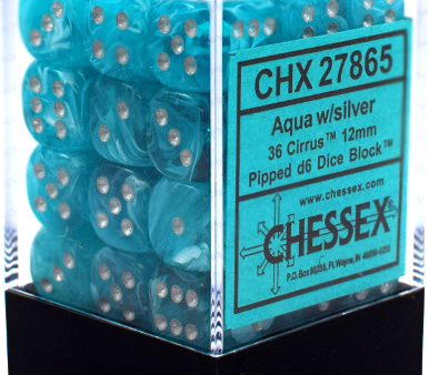 36 Cirrus Aqua w  Silver 12mm D6 Dice Block - CHX27865 Cheap