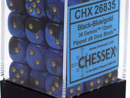 36 Black-Blue  gold Gemini 12mm D6 Dice Block - CHX26835 Discount