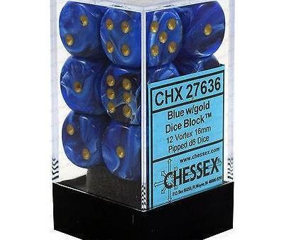 12 Vortex Blue  gold 16mm D6 Dice Block - CHX27636 Fashion