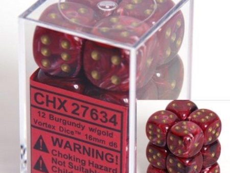 12 Vortex Burgundy  gold 16mm D6 Dice Block - CHX27634 Online now